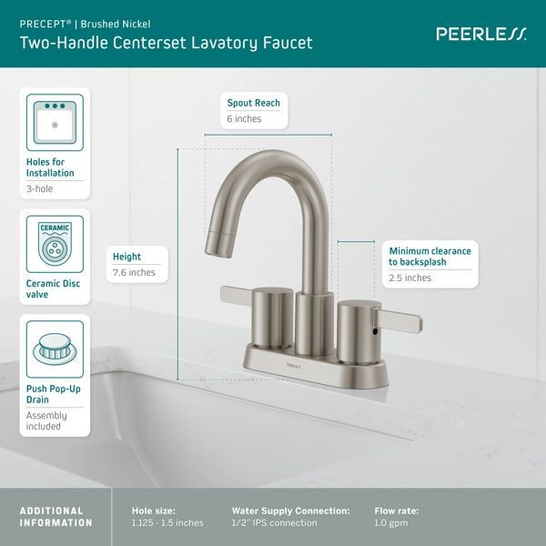 Peerless Precept® Brushed Nickel 2-Handle Centerset Lavatory Faucet-3
