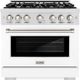 ZLINE Select 36" Satin Stainless Steel Convection Pro Style Gas Range with White Matte Door-0