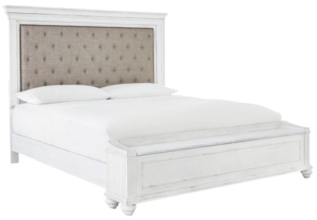 Benchcraft® Kanwyn Whitewash King Upholstered Panel Storage Bed-0