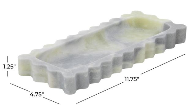 Deco Marche Green Marble Living Room Decor Tray with Gray Swirl Pattern and Wavy Edges-4
