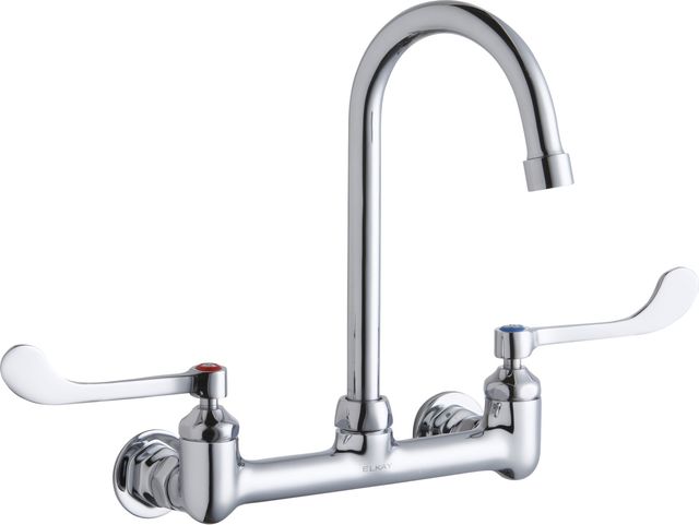 Elkay Chrome Scrub/Handwash 8" Centerset Wall Mount Faucet with 6" Wristblade Handles-0