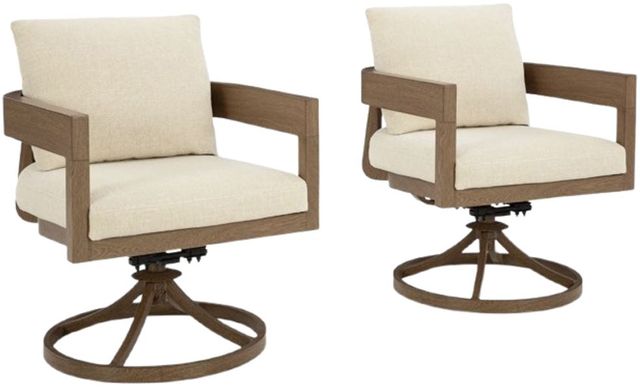 Signature Design by Ashley® Serene Bay 2-Piece Dark Brown/White Aluminum/Nuvella Outdoor Swivel Dining Chair with Cushion-0