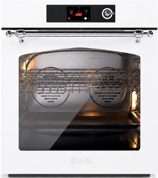Ilve Nostalgie II 30” White Pyrolytic Single Electric Wall Oven with Chrome Trim-0