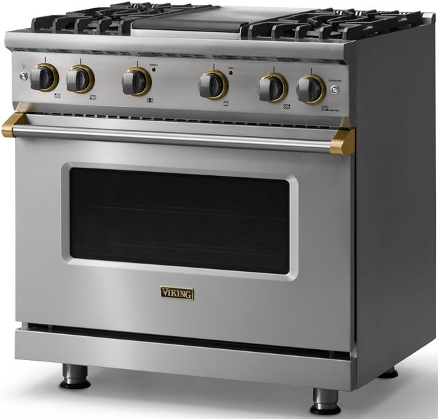 Viking® 5 Series 36" Stainless Steel Pro Style Gas (LP) Range with Brushed Brass Trim-2
