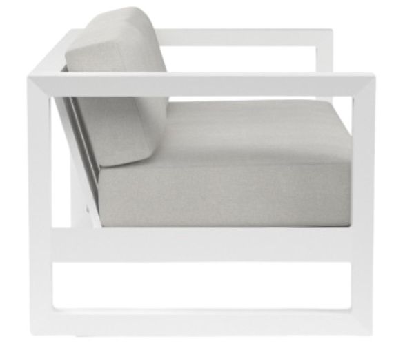 Sunset West Newport Satin White Aluminum Outdoor Loveseat with Cast Silver Cushion-1