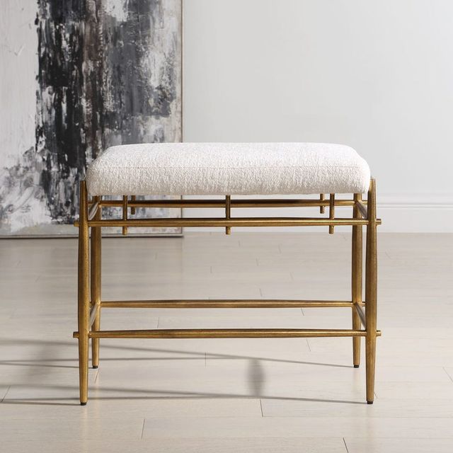Uttermost® Karleen Antique Brass/Ivory Small Bench-2