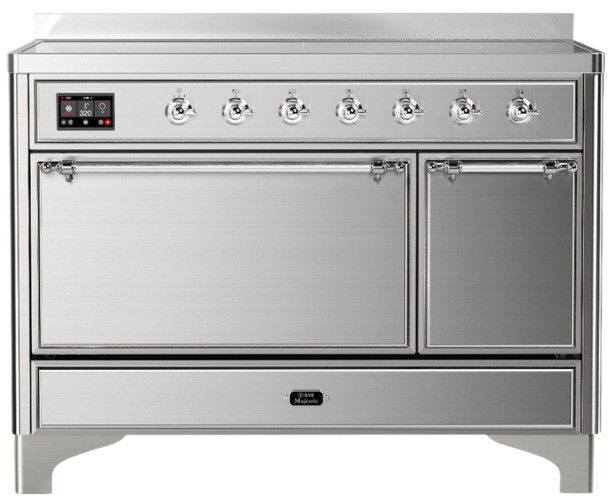 Ilve® Majestic III 48" Stainless Steel Pro Style Induction Range with Solid Door and Chrome Trim-0