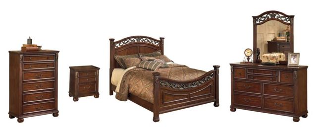 Signature Design by Ashley® Leahlyn 5-Piece Warm Brown Queen Panel Bed Set-0
