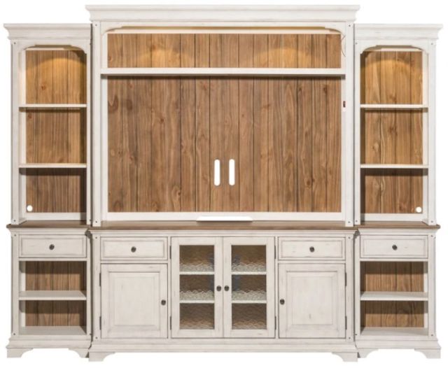 Liberty Furniture Morgan Creek Antique White/Wirebrushed Tobacco Entertainment Center with Piers-2