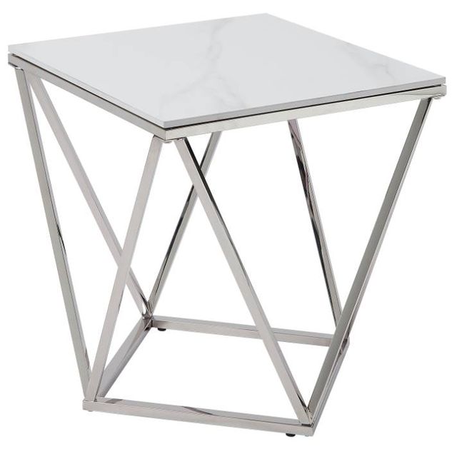 Mazin Furniture Lyris White End Table with Silver Base-0