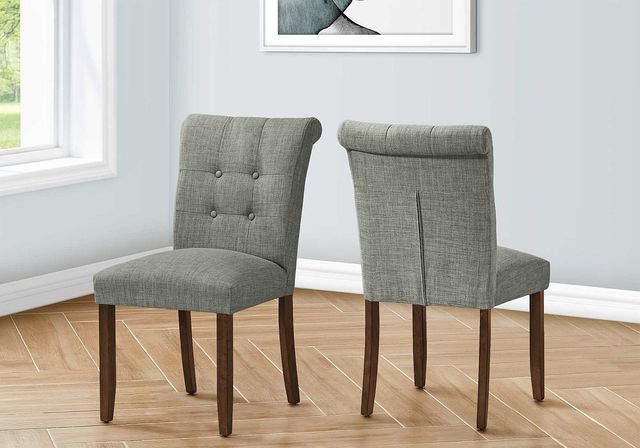 Monarch Specialties Inc. 2-Piece Grey/Walnut 38" Upholstered Dining  Side Chairs Set-2