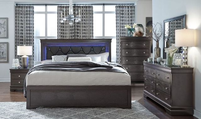 Global Furniture USA Pompei 5-Piece Gray Queen Upholstered Panel Bedroom Set-2