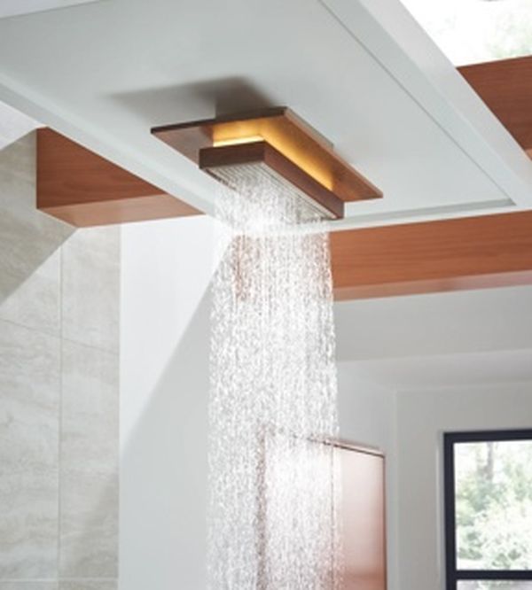 Brizo Frank Lloyd Wright® Brilliance® Luxe Nickel®/Wood Single-Function Raincan Shower Head with Integrated Lighting-4