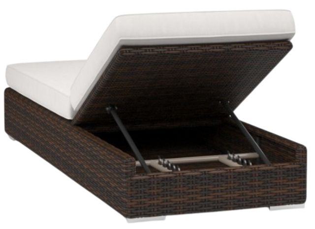 Sunset West Montecito Cognac Resin Wicker Outdoor Adjustable Chaise with Canvas Flax Cushion-1