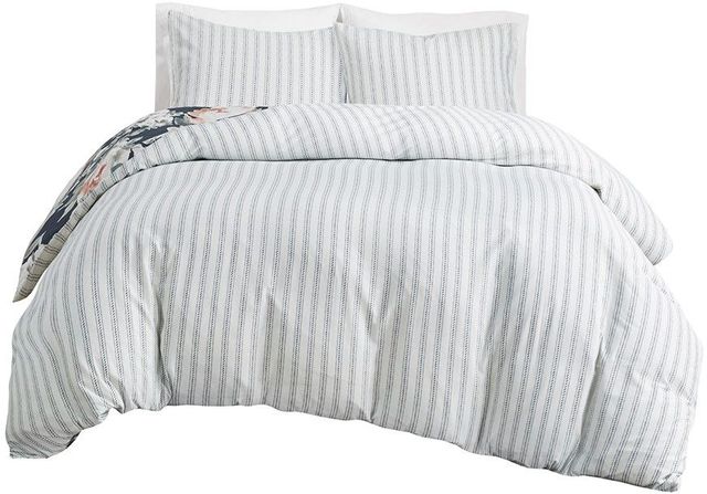 Olliix by Madison Park 3 Piece Dark Blue Full/Queen Mavis Cotton Printed Reversible Duvet Cover Set-1