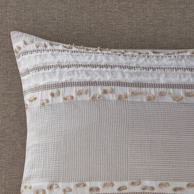 Olliix by INK+IVY Lennon Taupe Full/Queen Organic Cotton Jacquard Comforter Set-3