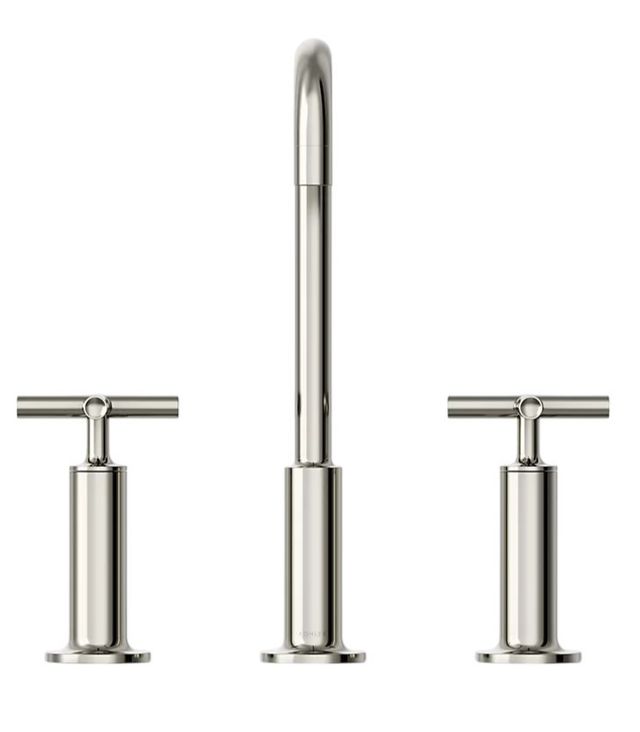 KOHLER® Purist® Vibrant Polished Nickel 11" Widespread Bathroom Sink Faucet with Cross Handles-1
