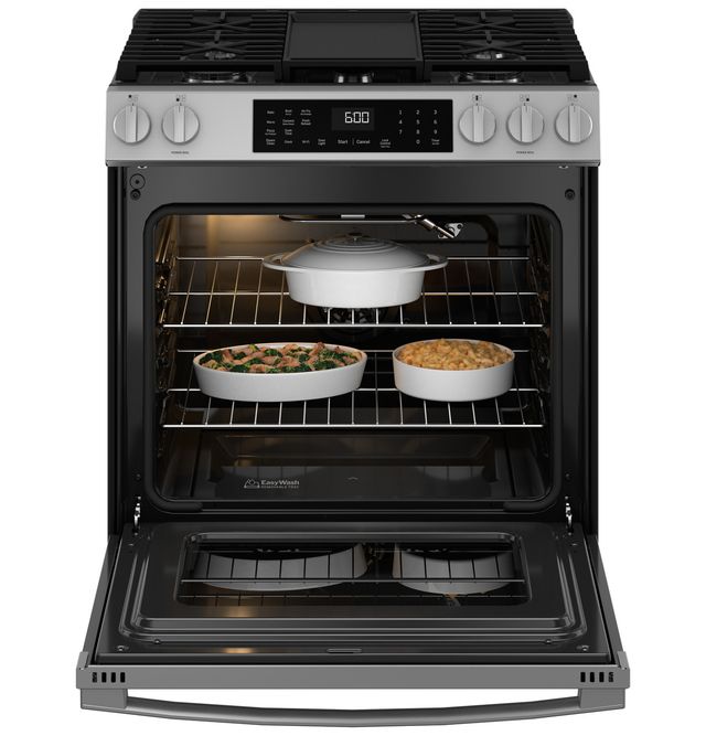 GE® 600 Series 30" Fingerprint Resistant Stainless Steel Slide In Gas Range with No Preheat Air Fry and EasyWash™ Oven Tray-3