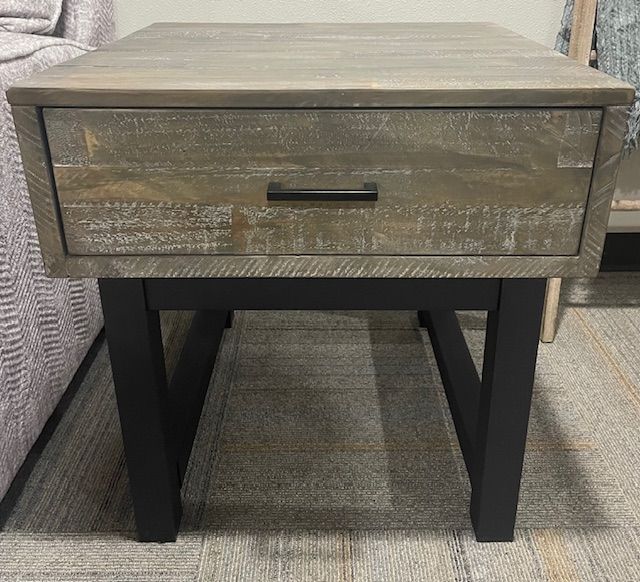 Grayish Brown End Coffee Table with Black Base - DISCONTINUED-0