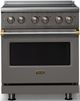 Viking® 5 Series 30" Damascus Gray Pro Style Electric Range with Brushed Brass Trim-0