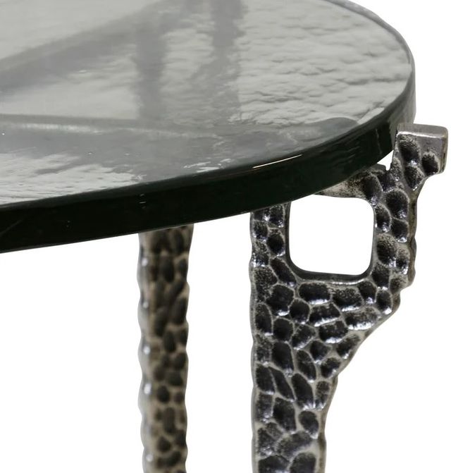 StyleCraft Hammared 2-Piece Glass on Top Nesting Side Table with Silver Cast Alluminum Base Set-1