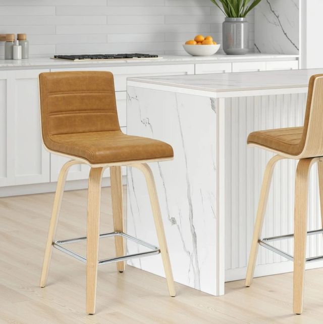 Armen Living Vienna Camel/Oak Swivel Counter Stool-1