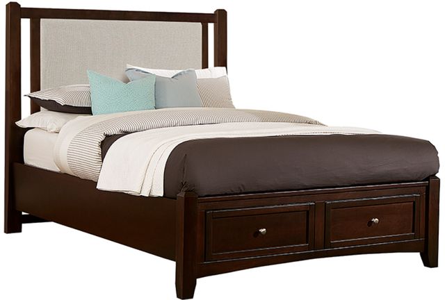 Vaughan-Bassett Bonanza Cherry/Gray Queen Upholstered Panel Storage Bed-0