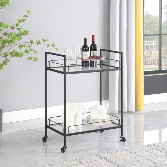 Coaster® Curltis Clear/Black Serving Cart with Glass Shelves-3