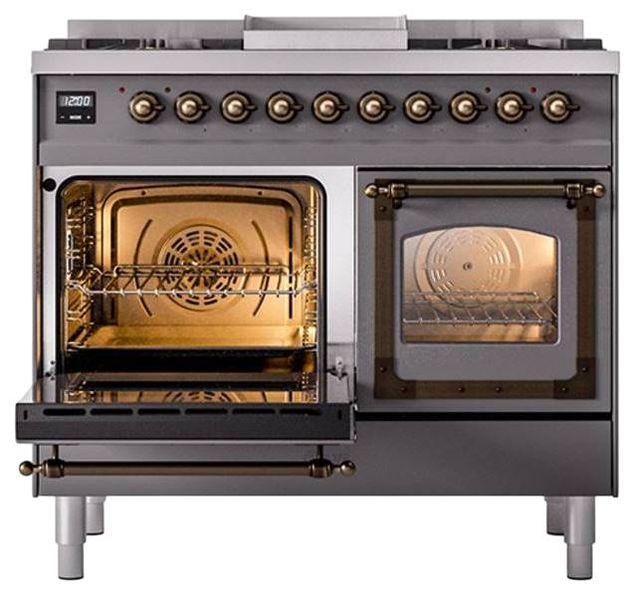 Ilve® Nostalgie II Noblesse 40'' Graphite Matte Pro Style Dual Fuel Range with Burnished Trim-3