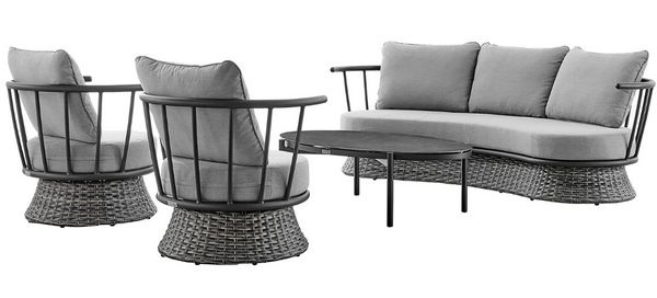 Front view of the Armen Living Giotto 4-Piece Black/Dark Grey Outdoor Conversation Set