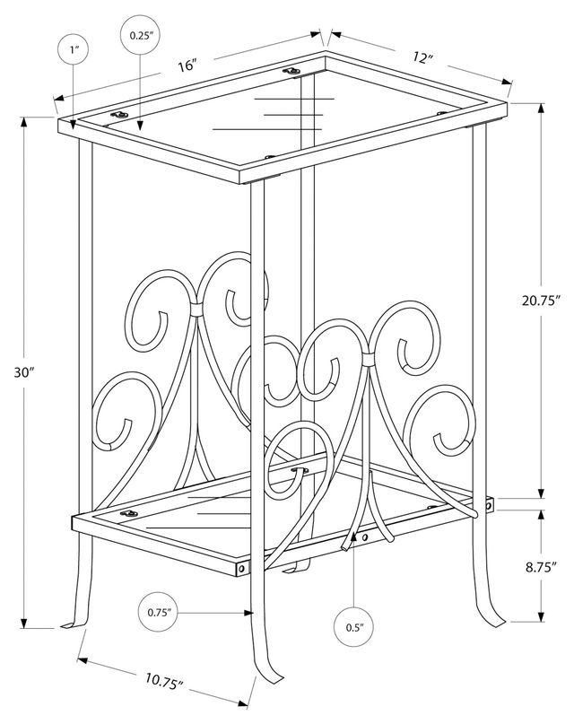 Monarch Specialties Inc. Silver Metal 30" Accent Table with Tempered Glass Top -3