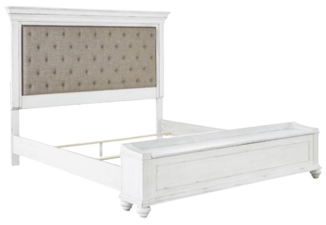 Benchcraft® Kanwyn Whitewash King Upholstered Panel Storage Bed-1