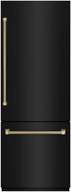 ZLINE Autograph Edition 30" 16.1 Cu. Ft. Black Stainless Steel Built-In Bottom Freezer Refrigerator with Water Dispenser, Ice Maker, Graphite Gray Interior and Champagne Bronze Helix Handles-0