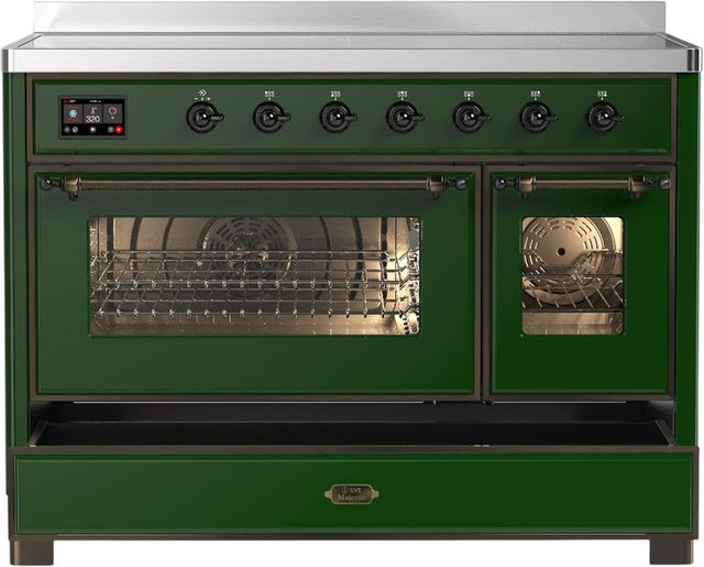 Ilve® Majestic III 48" Emerald Green Pro Style Induction Range with Triple Glass Door and Burnished Trim-2