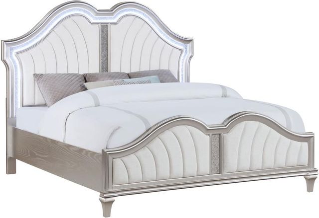 Coaster® Evangeline Ivory/Silver Oak Queen Upholstered Platform Bed-0