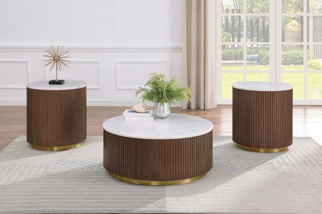 Coaster® Jason 3-Piece White Marble Coffee Table Set with Honey Brown Base-1