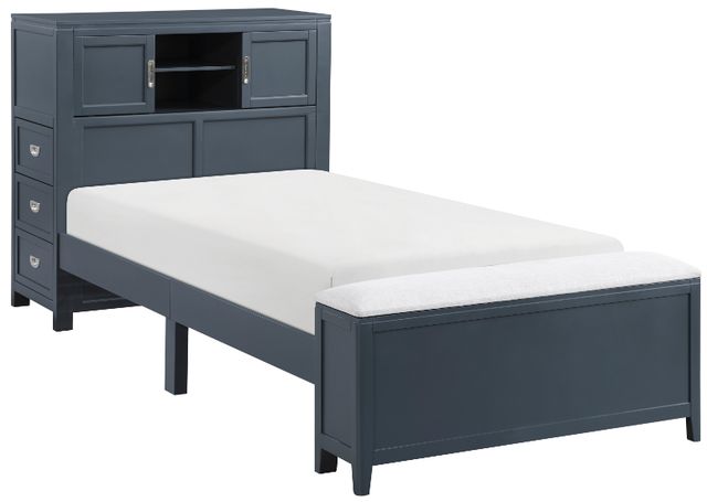 Homelegance® Sloane Navy Blue Twin Youth Bookcase Platform Bed with Hidden Desk, Stool and Storage Bench-0