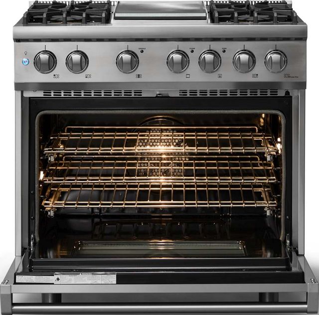 Viking® 5 Series 36" Stainless Steel Pro Style Dual Fuel (NG) Range with Polished Chrome Trim-1