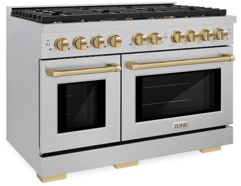ZLINE Autograph Edition 48" DuraSnow® Stainless Steel Pro Style Gas Range with Champagne Bronze Accents-3