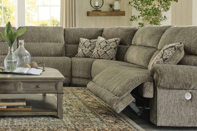 Signature Design by Ashley® Lubec 6-Piece Taupe Power Reclining Sectional with Armless Chairs-4