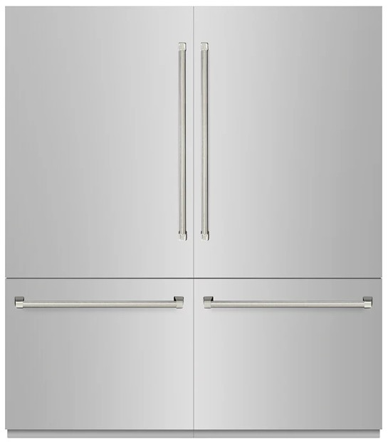 ZLINE Autograph Edition 72 in. 39.6 cu. ft. French Door Built-In Bottom Freezer Refrigerator with Water Dispensers and Ice Makers in Stainless Steel with Graphite Gray Interior and Polished Nickel Helix Handles (GRBITZ-30472KPN)