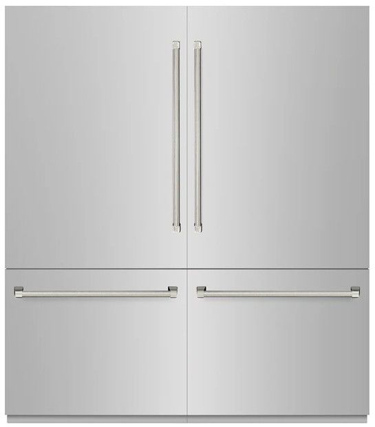 ZLINE Autograph Edition 72"  39.6 Cu. Ft. Stainless Steel with Graphite Gray Interior and Polished Nickel Helix Handles French Door Built-In Bottom Freezer Refrigerator with Water Dispensers and Ice Makers -0