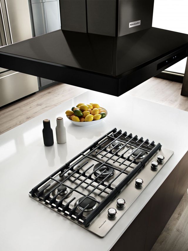 KitchenAid® 36'' Black Stainless Steel with PrintShield™ Finish Island Mount Canopy Range Hood-3