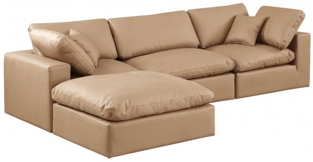 Meridian Furniture Comfy 4-Piece Tan L-Shape Vegan Leather Sectional -0