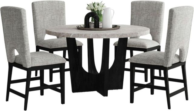 Elements International Oregon 5-Piece Gray Marble Top Counter Dining Set with Black Base-0