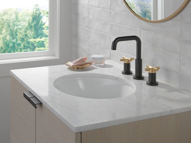 Delta Nicoli® Champagne Bronze/Matte Black 2-Handle Cross Widespread Bathroom Faucet-2
