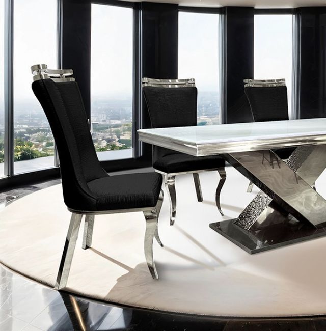 Furniture of America® Palazzo 7-Piece Chrome Dining Table Set with Black Chairs-1