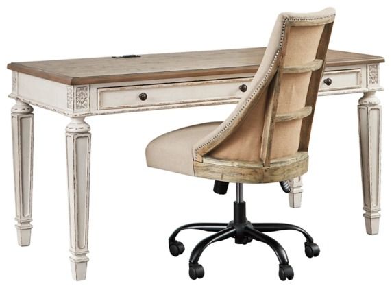 Signature Design by Ashley® Realyn 2-Piece White/Brown Office Desk Set-0