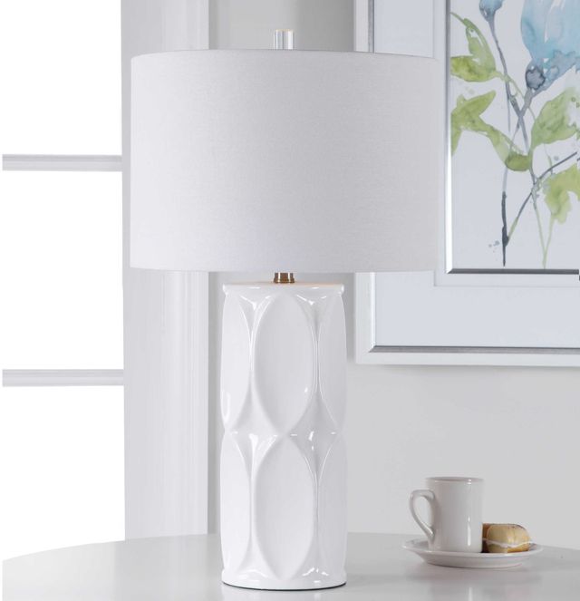 Uttermost® Sinclair Glossy White Glaze Table Lamp-1