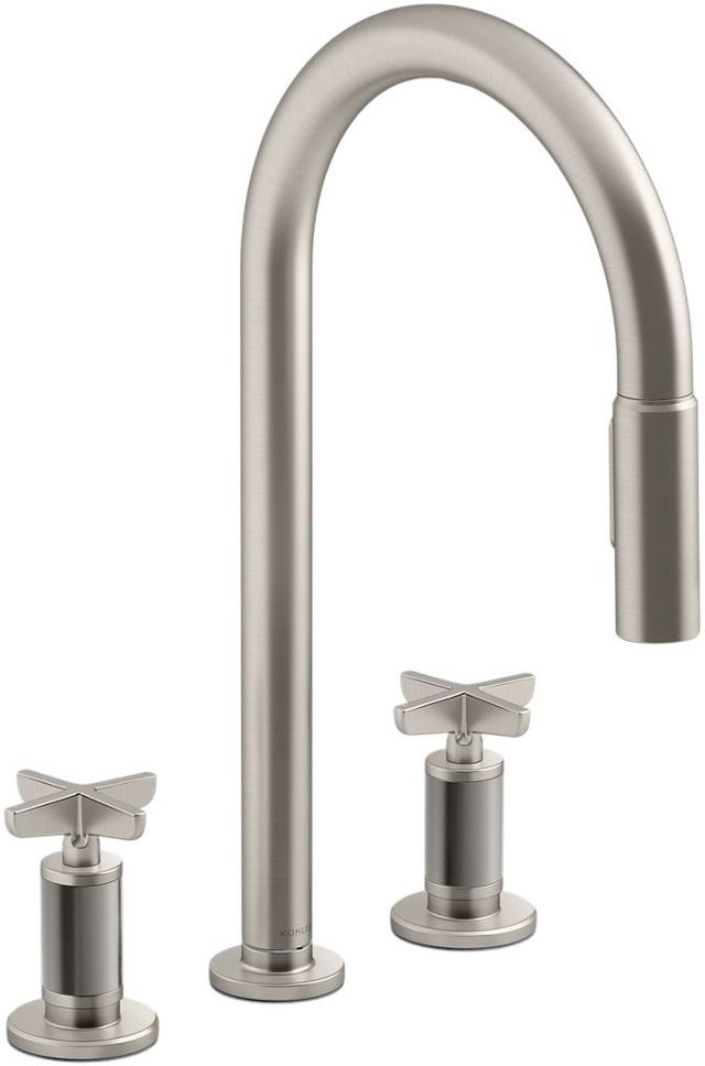 KOHLER® Billet® Vibrant Stainless Touchless Kitchen Sink Faucet with 2-Function Sprayhead and Cross Handles-0